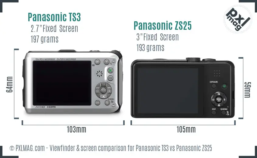 Panasonic TS3 vs Panasonic ZS25 Screen and Viewfinder comparison
