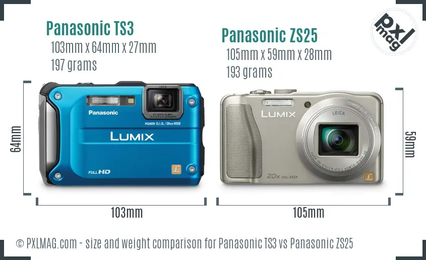 Panasonic TS3 vs Panasonic ZS25 size comparison