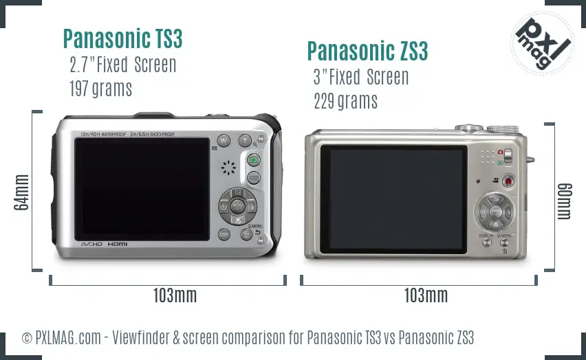 Panasonic TS3 vs Panasonic ZS3 Screen and Viewfinder comparison