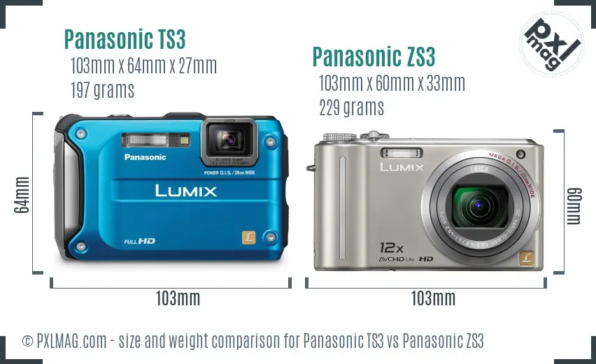 Panasonic TS3 vs Panasonic ZS3 size comparison