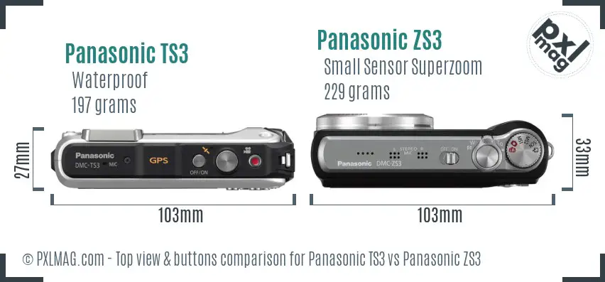 Panasonic TS3 vs Panasonic ZS3 top view buttons comparison