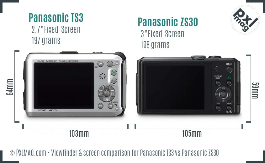 Panasonic TS3 vs Panasonic ZS30 Screen and Viewfinder comparison