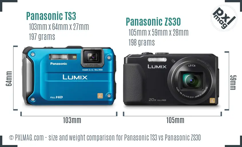 Panasonic TS3 vs Panasonic ZS30 size comparison