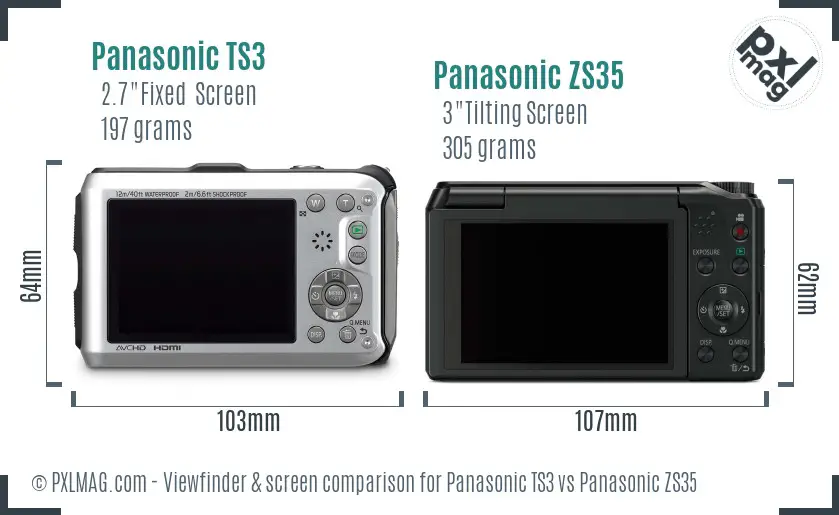 Panasonic TS3 vs Panasonic ZS35 Screen and Viewfinder comparison