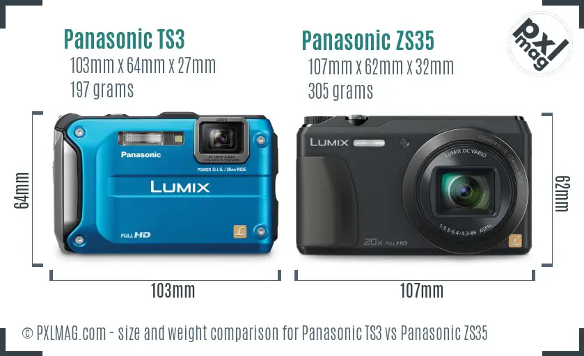 Panasonic TS3 vs Panasonic ZS35 size comparison