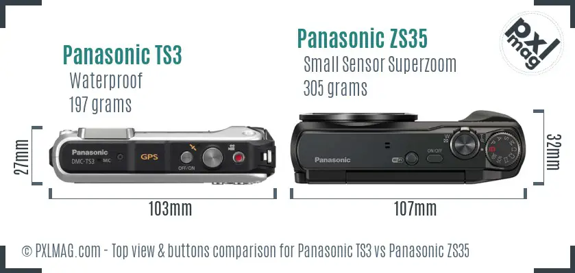 Panasonic TS3 vs Panasonic ZS35 top view buttons comparison