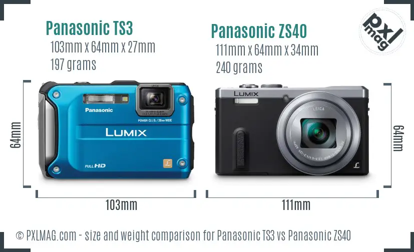 Panasonic TS3 vs Panasonic ZS40 size comparison