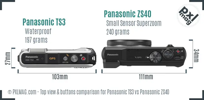 Panasonic TS3 vs Panasonic ZS40 top view buttons comparison