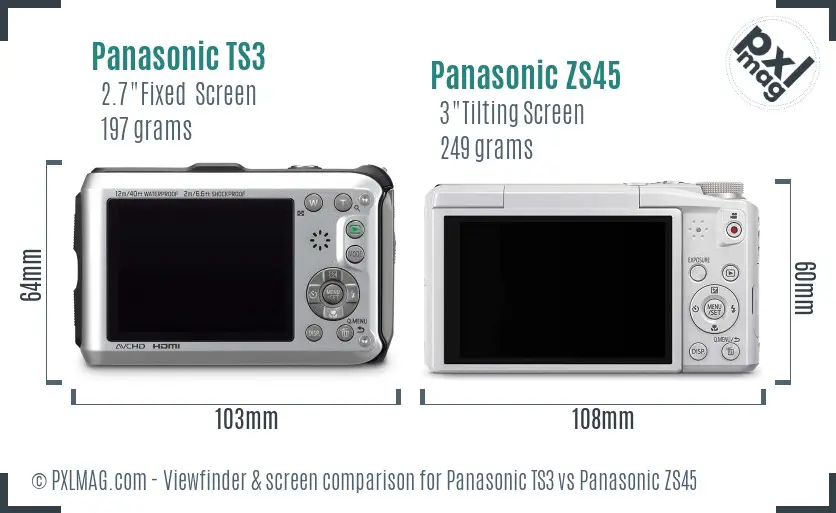 Panasonic TS3 vs Panasonic ZS45 Screen and Viewfinder comparison