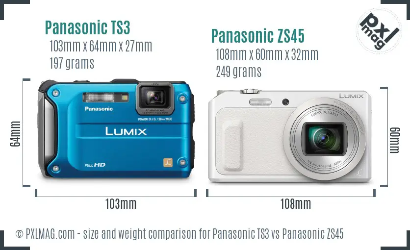 Panasonic TS3 vs Panasonic ZS45 size comparison