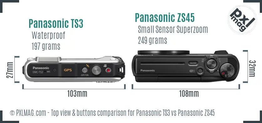 Panasonic TS3 vs Panasonic ZS45 top view buttons comparison