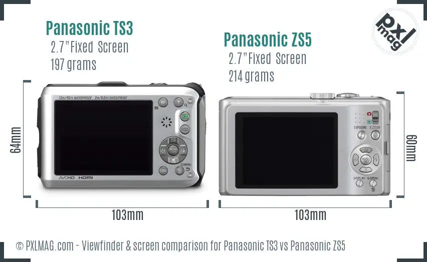 Panasonic TS3 vs Panasonic ZS5 Screen and Viewfinder comparison