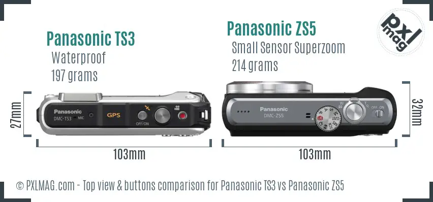 Panasonic TS3 vs Panasonic ZS5 top view buttons comparison
