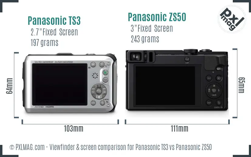 Panasonic TS3 vs Panasonic ZS50 Screen and Viewfinder comparison