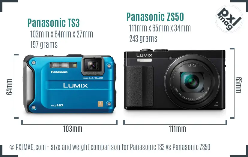 Panasonic TS3 vs Panasonic ZS50 size comparison