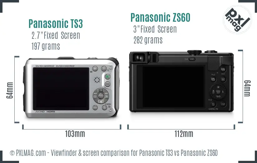 Panasonic TS3 vs Panasonic ZS60 Screen and Viewfinder comparison