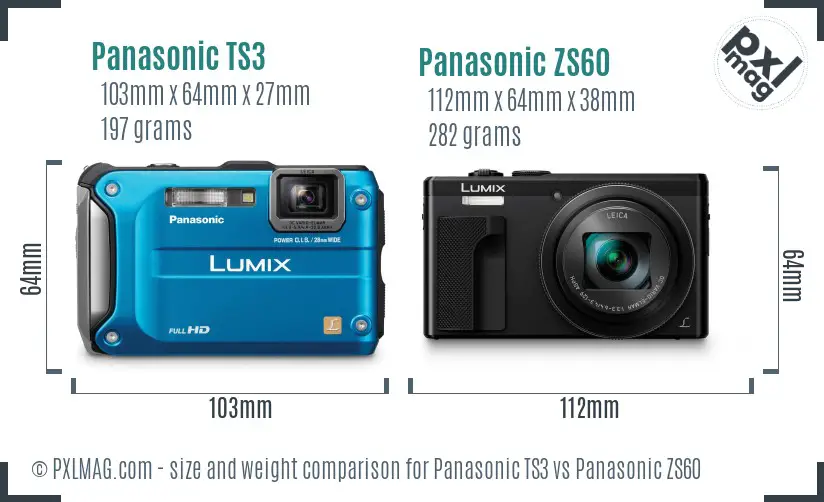 Panasonic TS3 vs Panasonic ZS60 size comparison