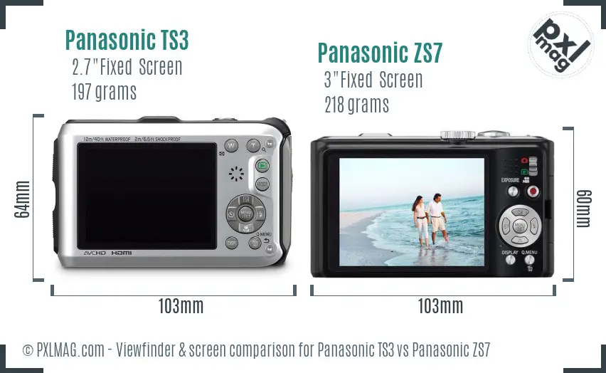 Panasonic TS3 vs Panasonic ZS7 Screen and Viewfinder comparison