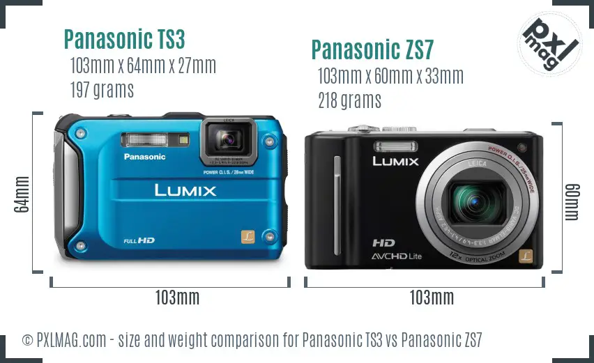 Panasonic TS3 vs Panasonic ZS7 size comparison