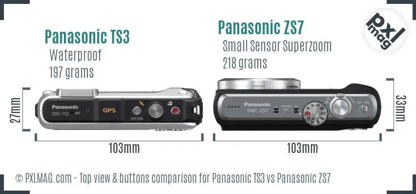 Panasonic TS3 vs Panasonic ZS7 top view buttons comparison