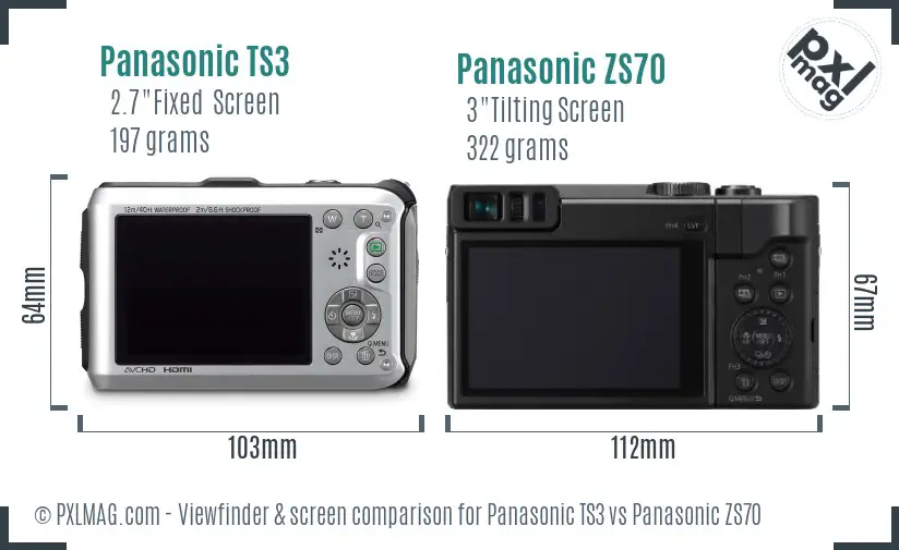 Panasonic TS3 vs Panasonic ZS70 Screen and Viewfinder comparison