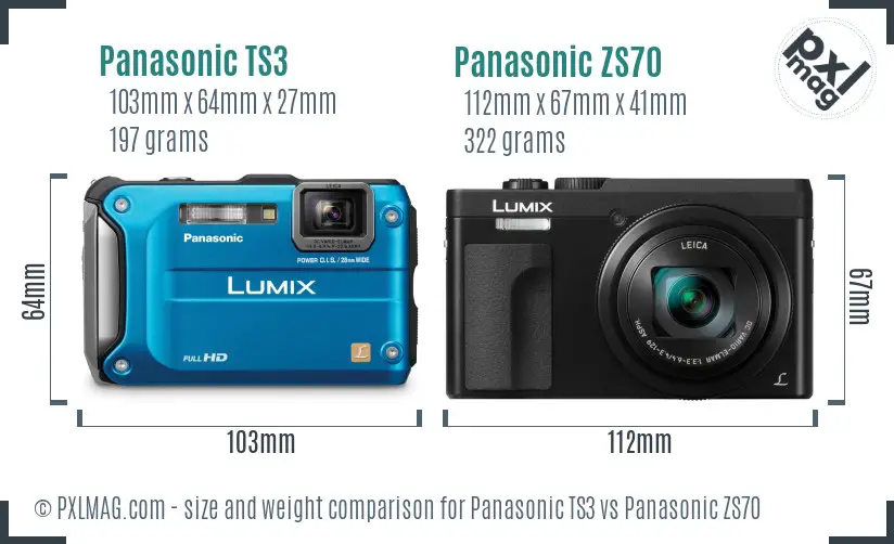 Panasonic TS3 vs Panasonic ZS70 size comparison