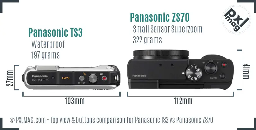 Panasonic TS3 vs Panasonic ZS70 top view buttons comparison