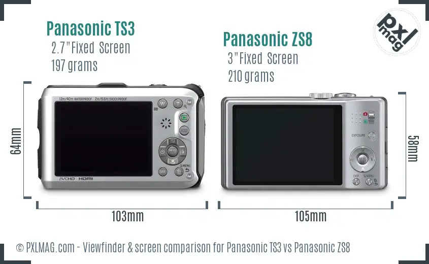 Panasonic TS3 vs Panasonic ZS8 Screen and Viewfinder comparison