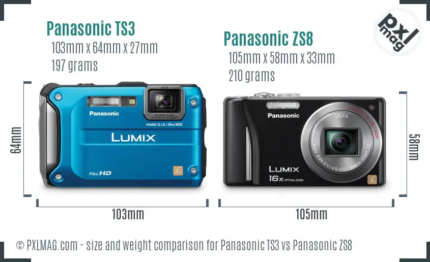Panasonic TS3 vs Panasonic ZS8 size comparison