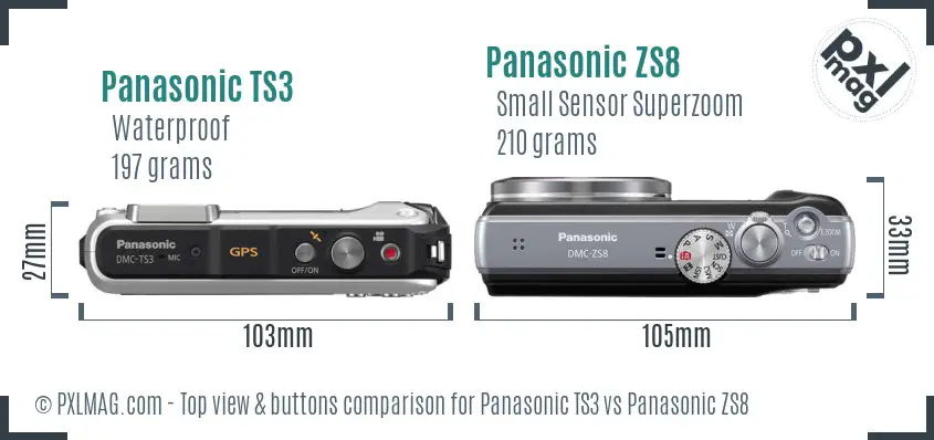 Panasonic TS3 vs Panasonic ZS8 top view buttons comparison