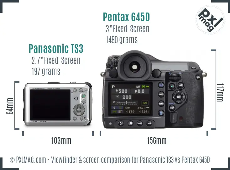 Panasonic TS3 vs Pentax 645D Screen and Viewfinder comparison