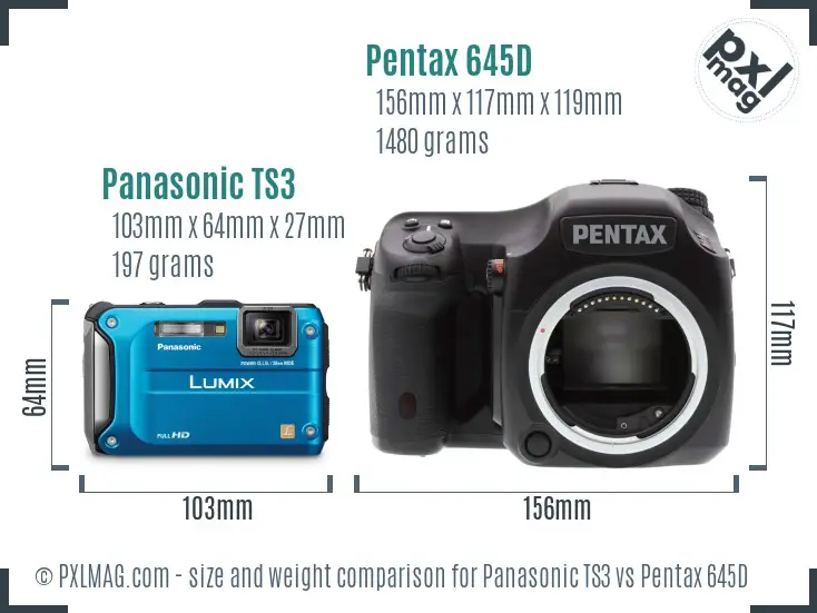 Panasonic TS3 vs Pentax 645D size comparison