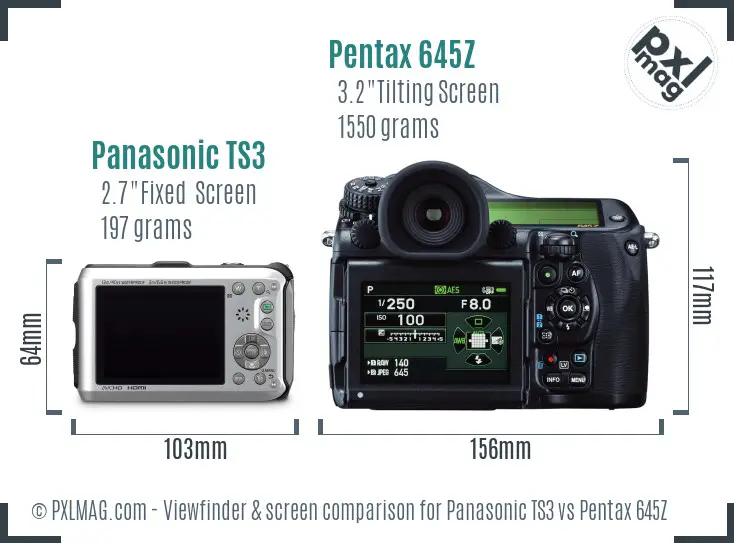 Panasonic TS3 vs Pentax 645Z Screen and Viewfinder comparison