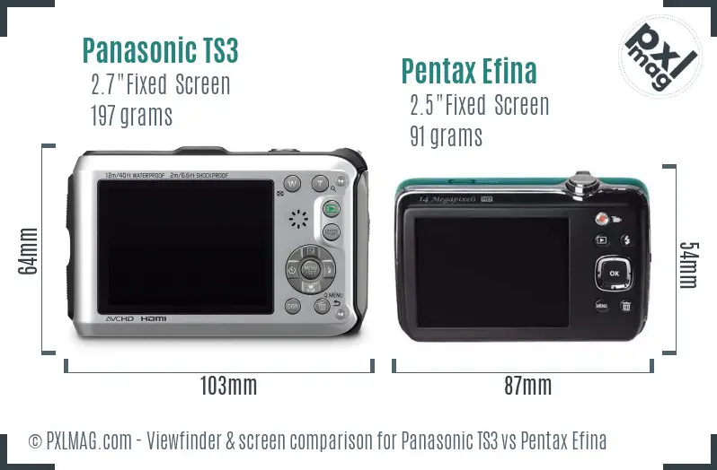Panasonic TS3 vs Pentax Efina Screen and Viewfinder comparison