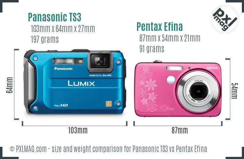 Panasonic TS3 vs Pentax Efina size comparison