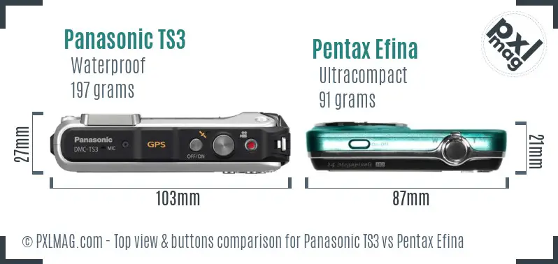 Panasonic TS3 vs Pentax Efina top view buttons comparison