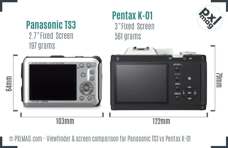 Panasonic TS3 vs Pentax K-01 Screen and Viewfinder comparison