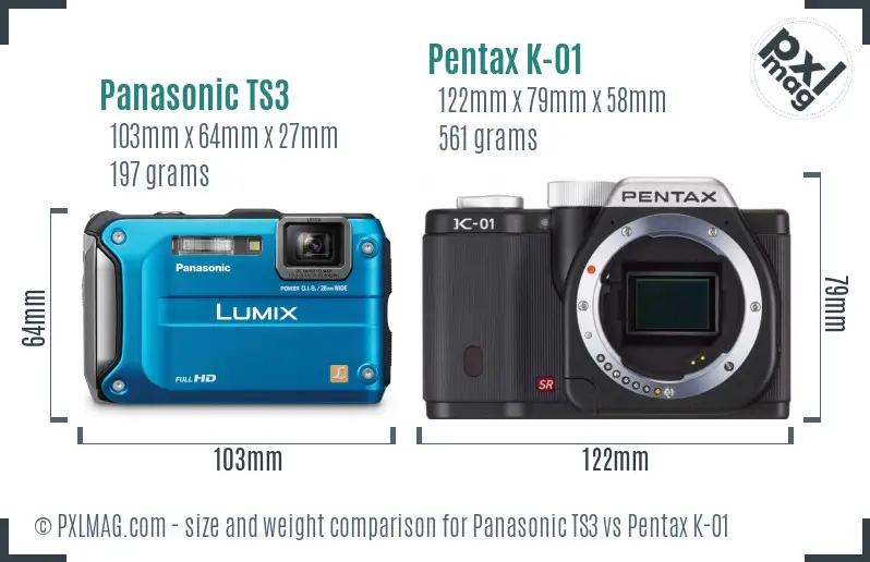 Panasonic TS3 vs Pentax K-01 size comparison