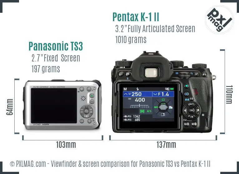 Panasonic TS3 vs Pentax K-1 II Screen and Viewfinder comparison