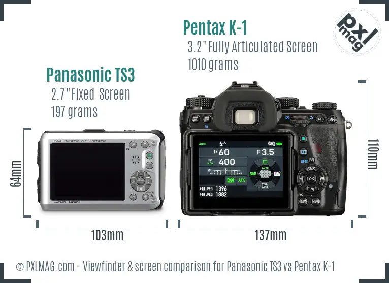 Panasonic TS3 vs Pentax K-1 Screen and Viewfinder comparison