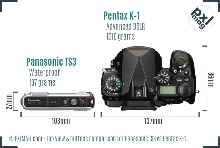 Panasonic TS3 vs Pentax K-1 top view buttons comparison