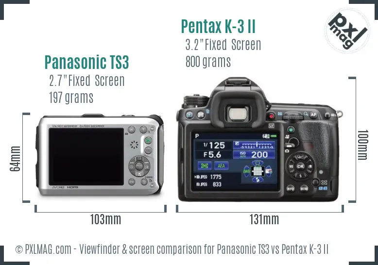 Panasonic TS3 vs Pentax K-3 II Screen and Viewfinder comparison
