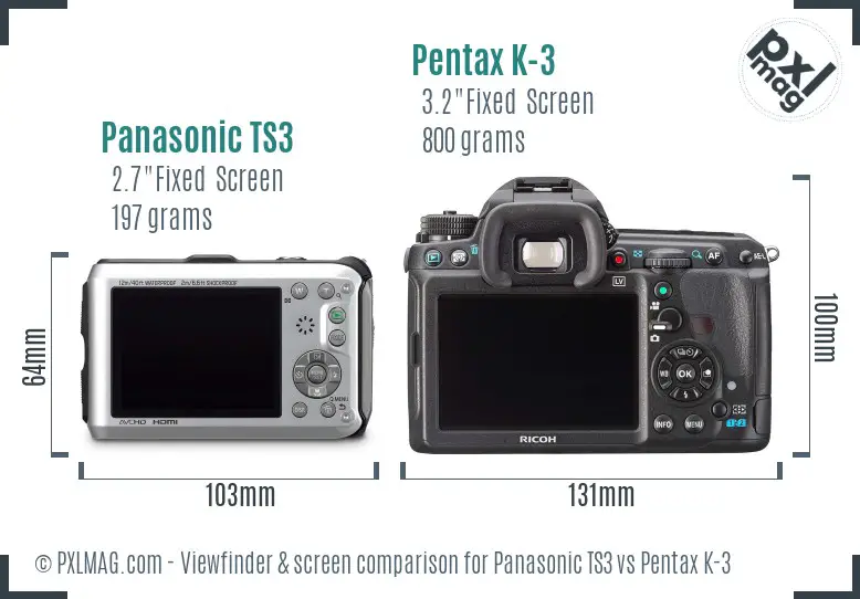 Panasonic TS3 vs Pentax K-3 Screen and Viewfinder comparison