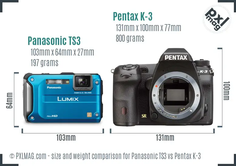 Panasonic TS3 vs Pentax K-3 size comparison