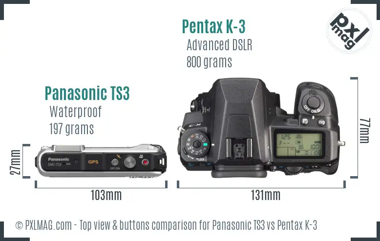 Panasonic TS3 vs Pentax K-3 top view buttons comparison