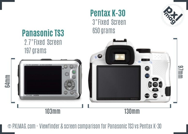 Panasonic TS3 vs Pentax K-30 Screen and Viewfinder comparison