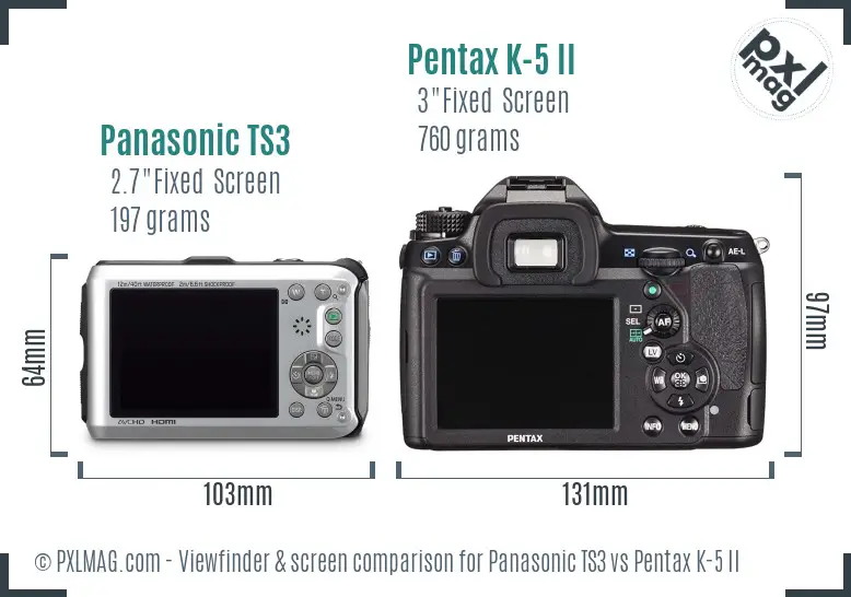 Panasonic TS3 vs Pentax K-5 II Screen and Viewfinder comparison