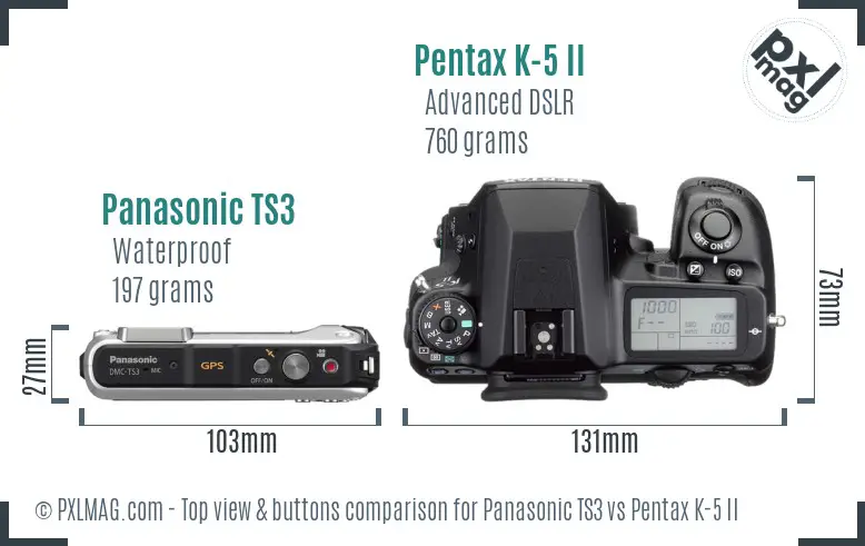 Panasonic TS3 vs Pentax K-5 II top view buttons comparison