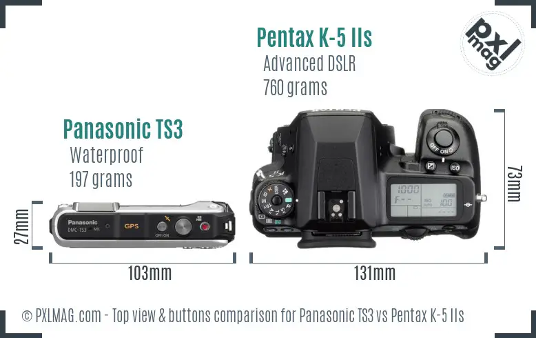 Panasonic TS3 vs Pentax K-5 IIs top view buttons comparison