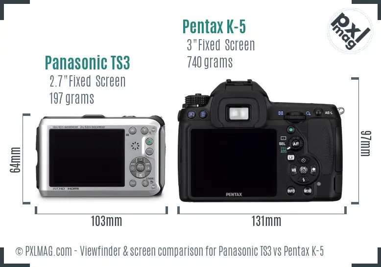 Panasonic TS3 vs Pentax K-5 Screen and Viewfinder comparison
